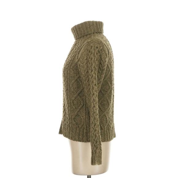 RRL Women’s Ralph Lauren Wool Sweater Green Turtleneck Fisherman Cable 2 S $595 - Picture 4 of 6